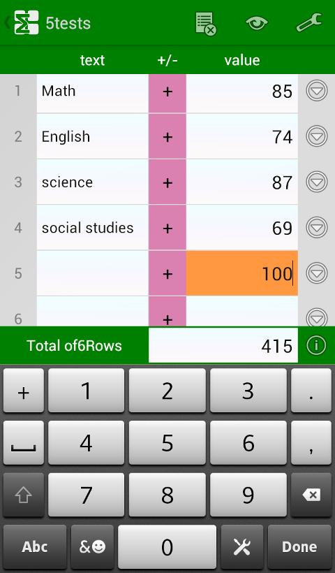 Total Spreadsheet