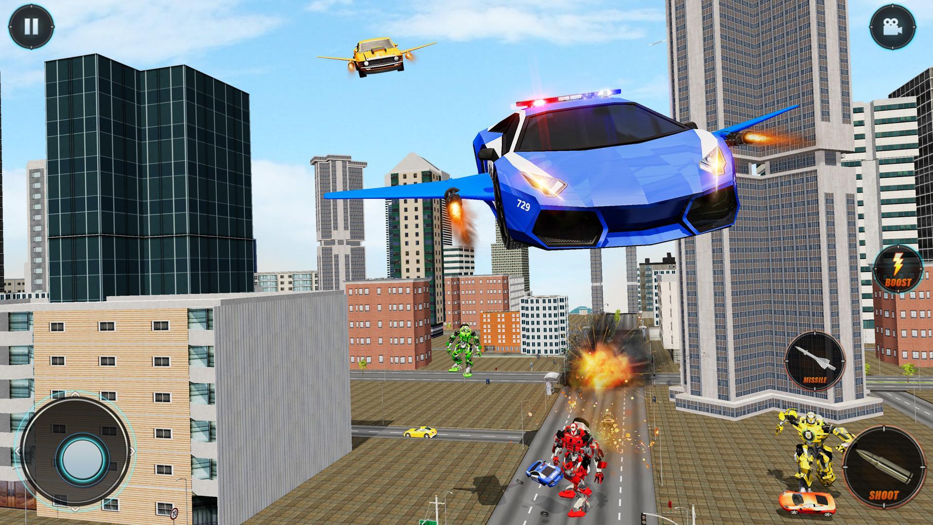 Police Flying Car Transform Robot Shooting Games