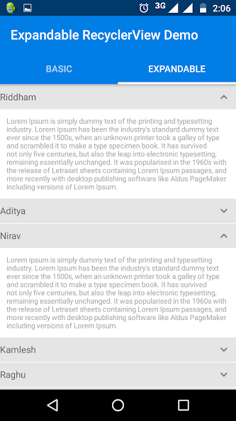 Expandable RecyclerView Demo